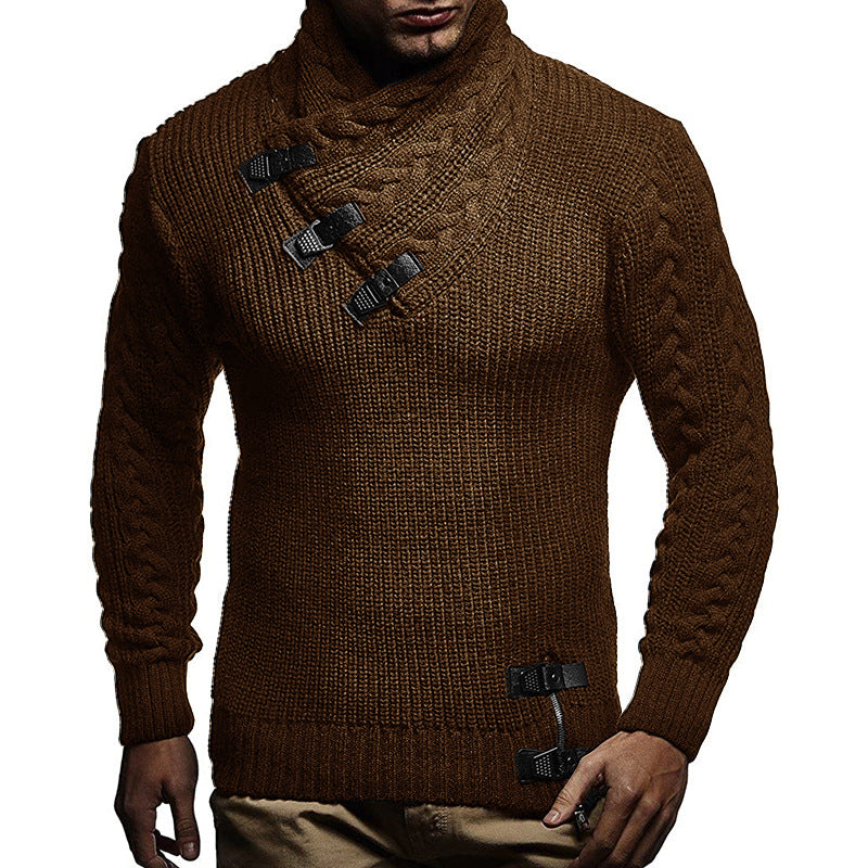 Street Wave Men's Premium Chunky Knit Pullover With Modern Stand Collar And Button Details