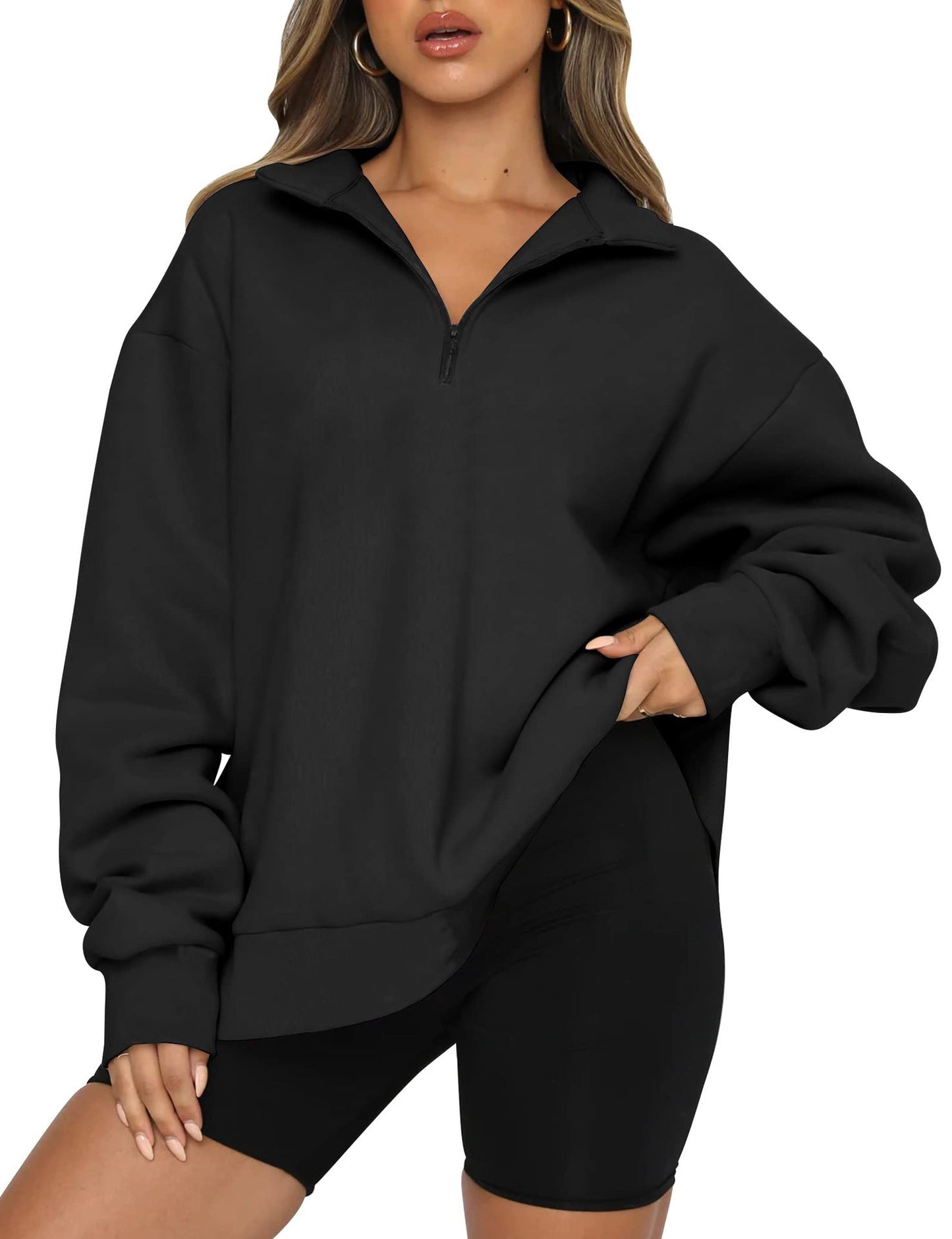 Streetwave Womens Oversized Zip Sweatshirt With Short Front Zip Cozy Casual Fit Everyday