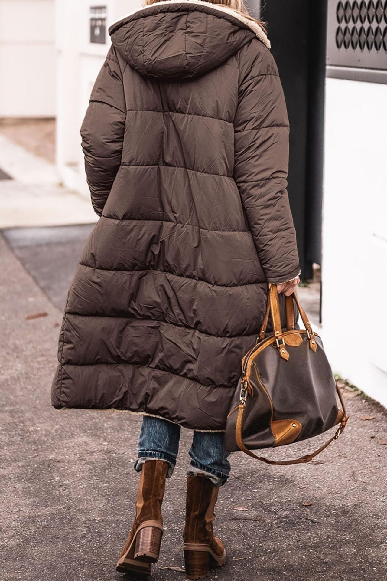 Streetwave Womens Oversized Winter Coat With Hood Sherpa Lining And Side Pockets