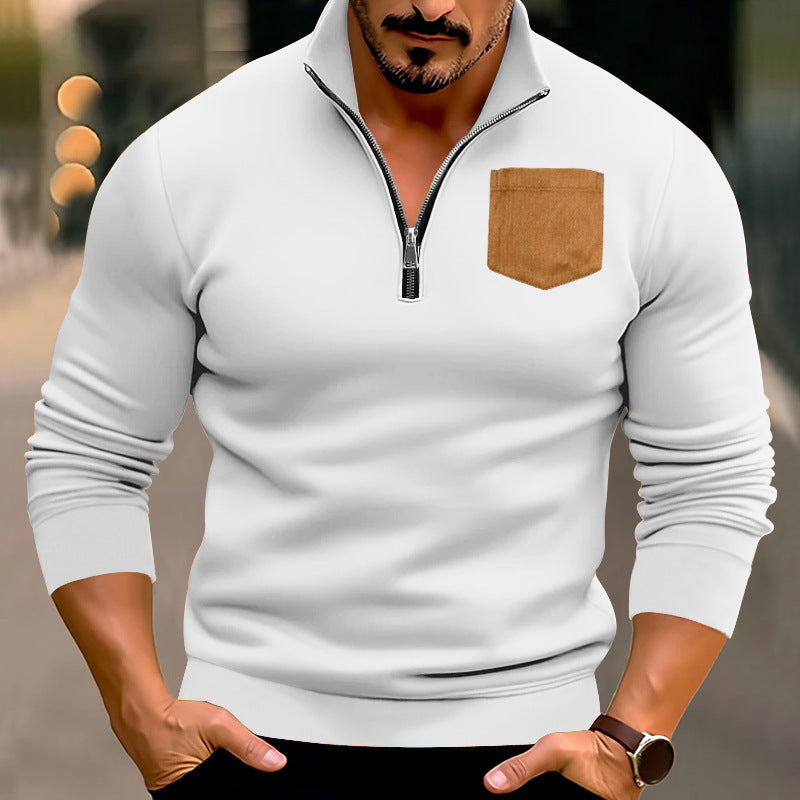 Street-wave Men's Athletic Zip Pullover With Contrasting Pocket, Stylish Activewear for Men
