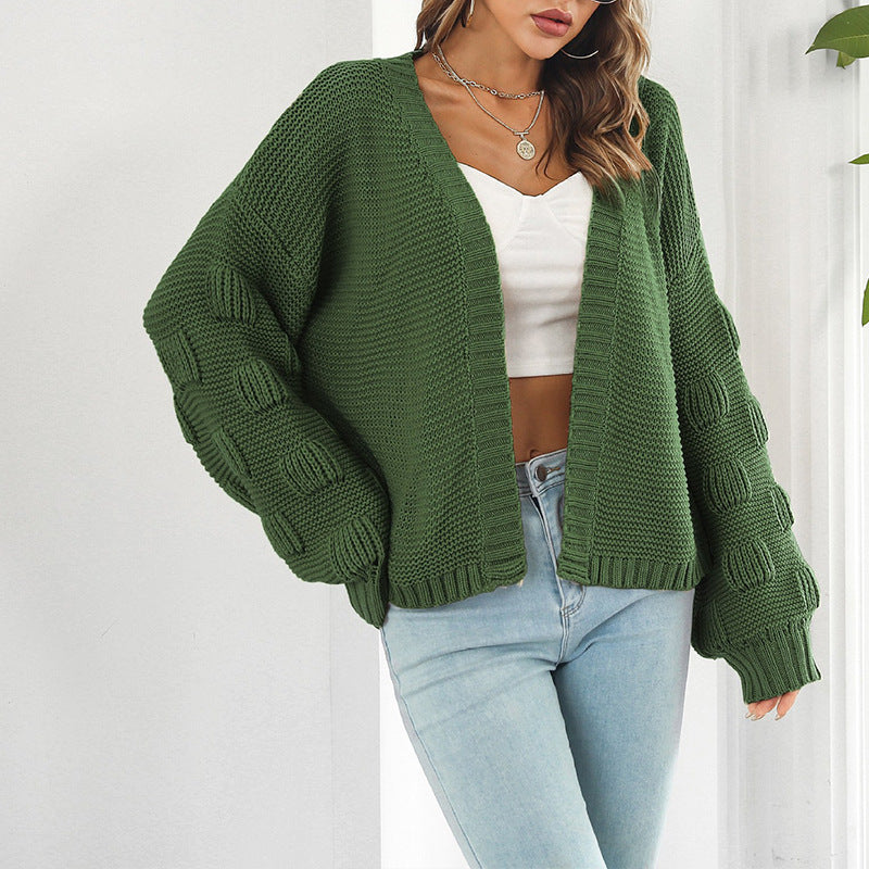 Street Wave Chunky Knit Cardigan With Voluminous Sleeves For Women Modern Cozy Outerwear