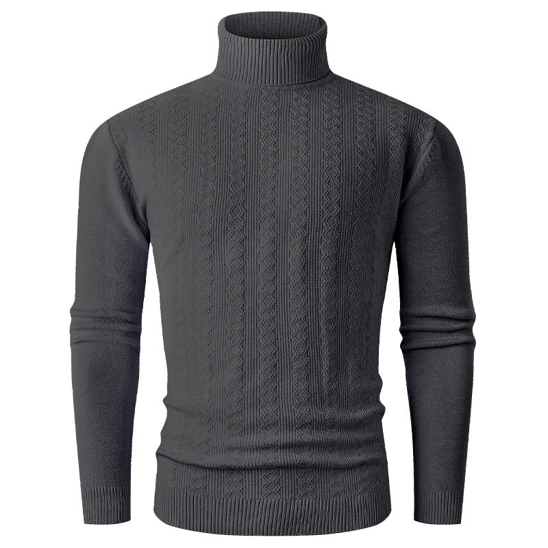 Street-wave Men's Turtleneck Sweater With Structured Knit Pattern For Warmth And Comfort