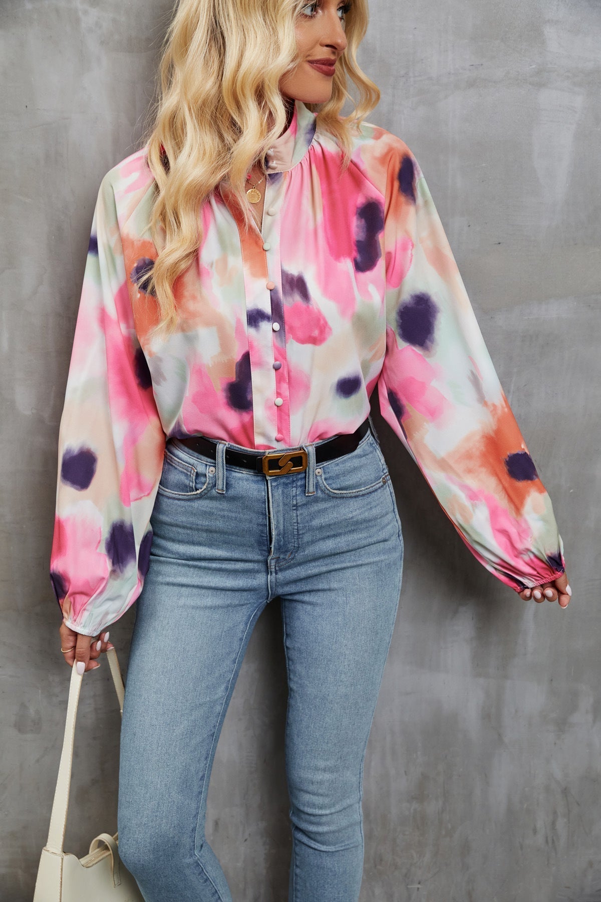 Street Wave Womens Blouse Relaxed Fit Long Sleeve Artistic Print Breathable
