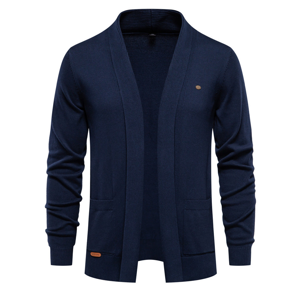 Mens Cardigan With Open Collar And Practical Pockets Street-Wave Cozy All Day Comfort For Casual Office Wear