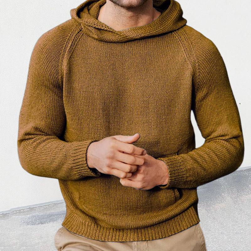 Street-wave Men's Hooded Knit Pullover With Fine Knit Texture For Warmth And Comfort