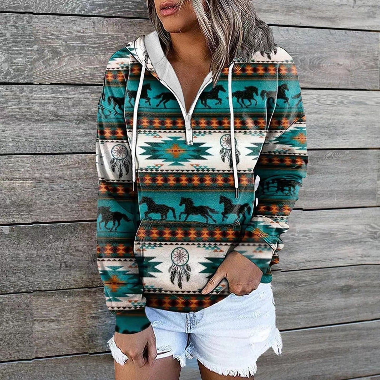 Street Wave Aztec Print Zip Hoodie For Women Comfortable Stylish Everyday Wear Cozy Comfort For All Seasons