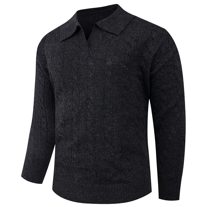 Street-wave Men's Cable Knit Polo Sweater With Modern Pattern Soft Comfort for Everyday Wear