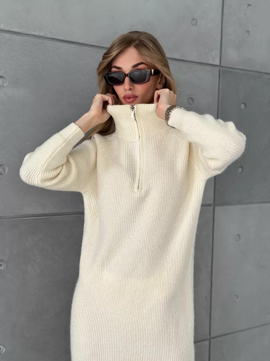 Street Wave Womens Knit Dress With Stand Collar And Full Zip Cozy Winter Essential