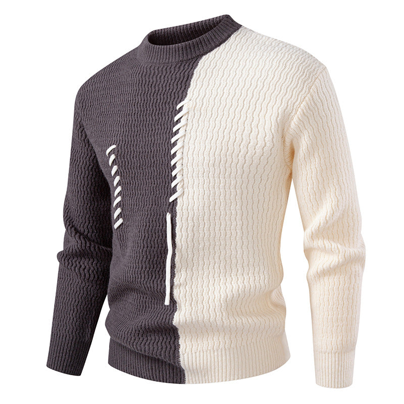Men's Chunky Knit Sweater With Asymmetrical Pattern And Decorative Detail Street Wave For Fashionable Men