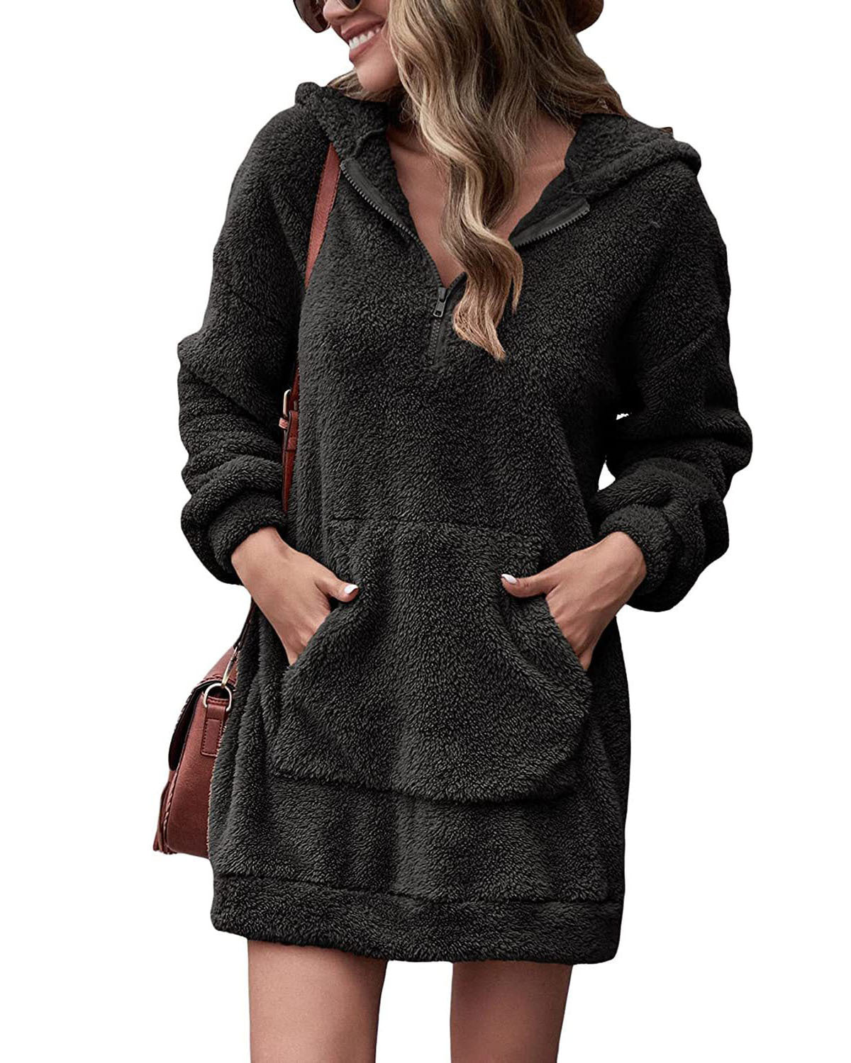 Streetwave Fleece Hoodie Dress For Women With Pockets And Zipper Cozy Loungewear
