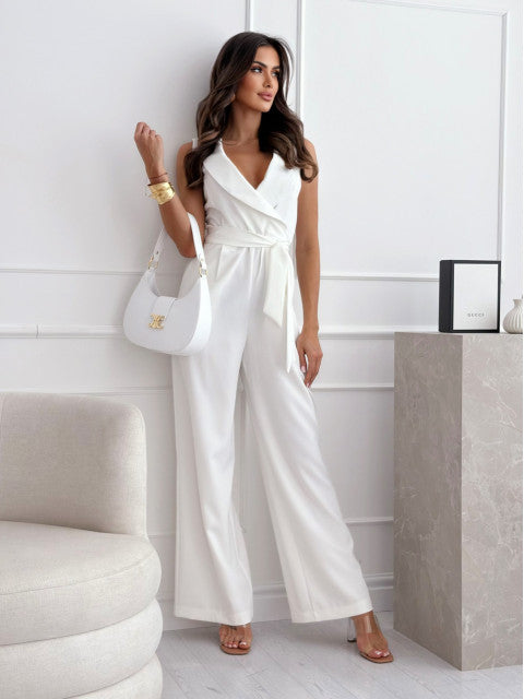 Street Wave Women's Jumpsuit With Tailored Waist And Wrap Design For Flattering Silhouette