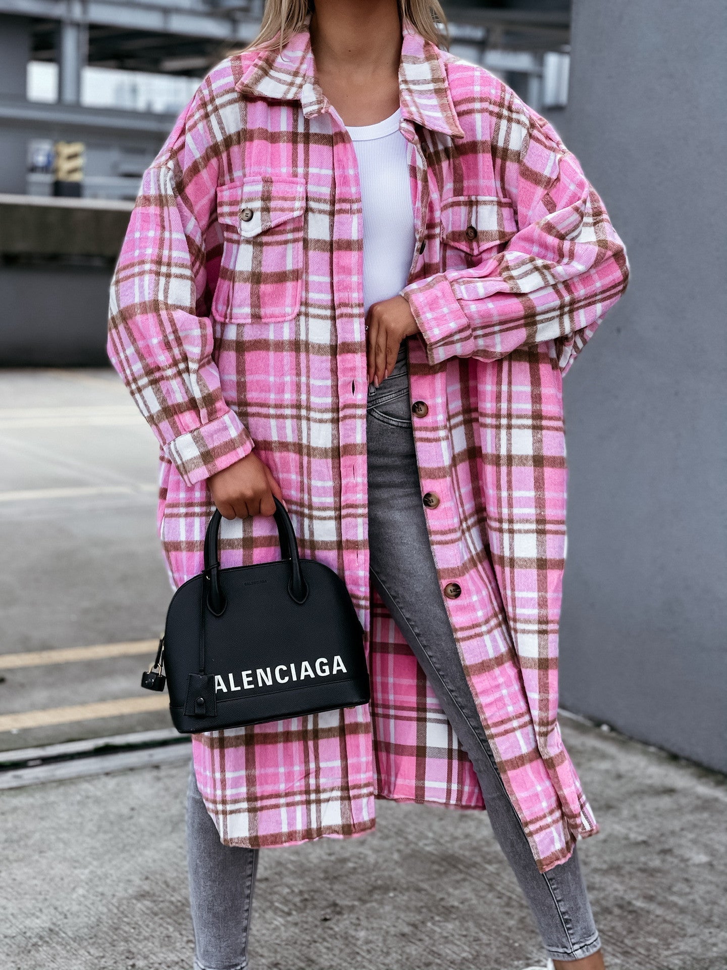 Street-wave Women Plaid Shirt Coat Longline With Soft Cotton Blend Comfort Versatile Everyday Wear