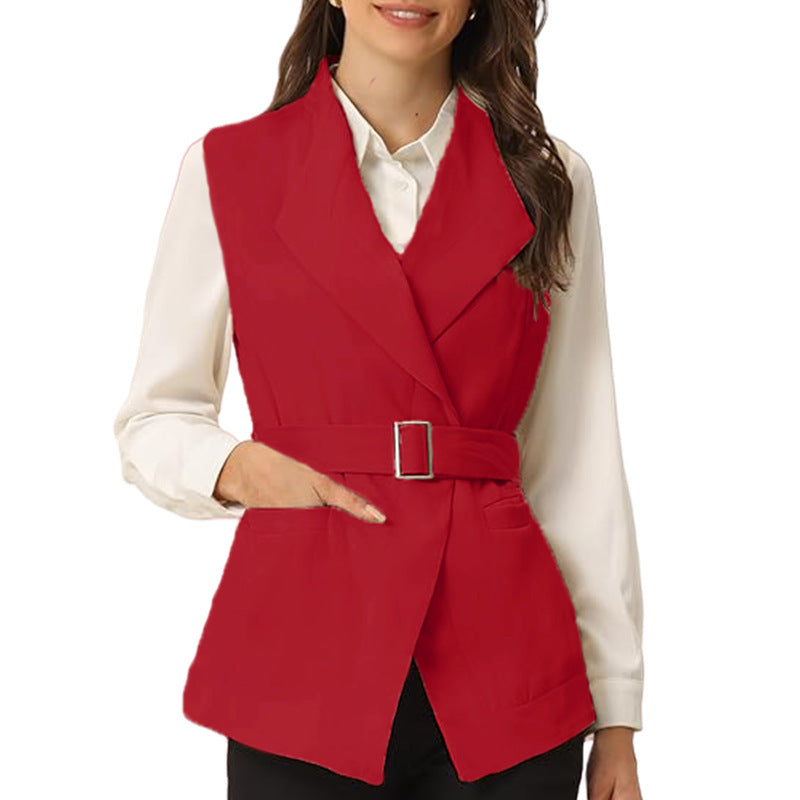 Street-Wave Women's Tailored Belted Blazer With Large Pockets For Work Or Everyday