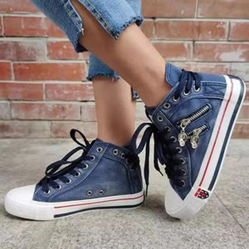 Street Wave Women's High Top Sneakers With Vintage Used Look And Zipper Details And Cushioned Insole