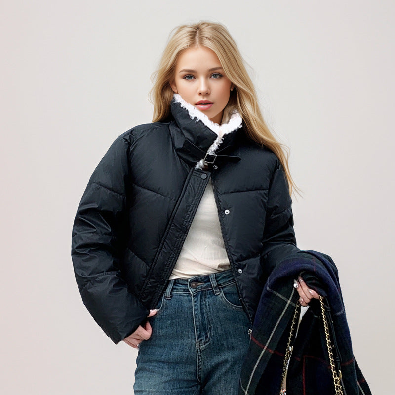 Street-wave Womens Short Padded Winter Jacket With Faux Fur Collar For Cold Weather Comfort And Style