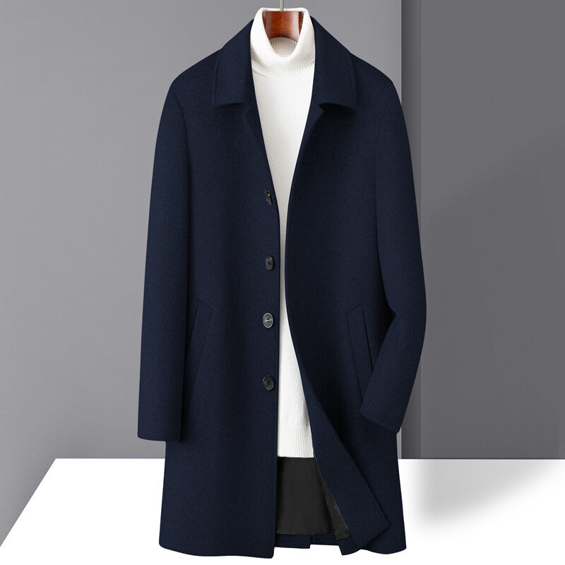 Men's Wool Coat Mid-Length Notch Lapel Single-Breasted Straight Fit Winter Outerwear For Men