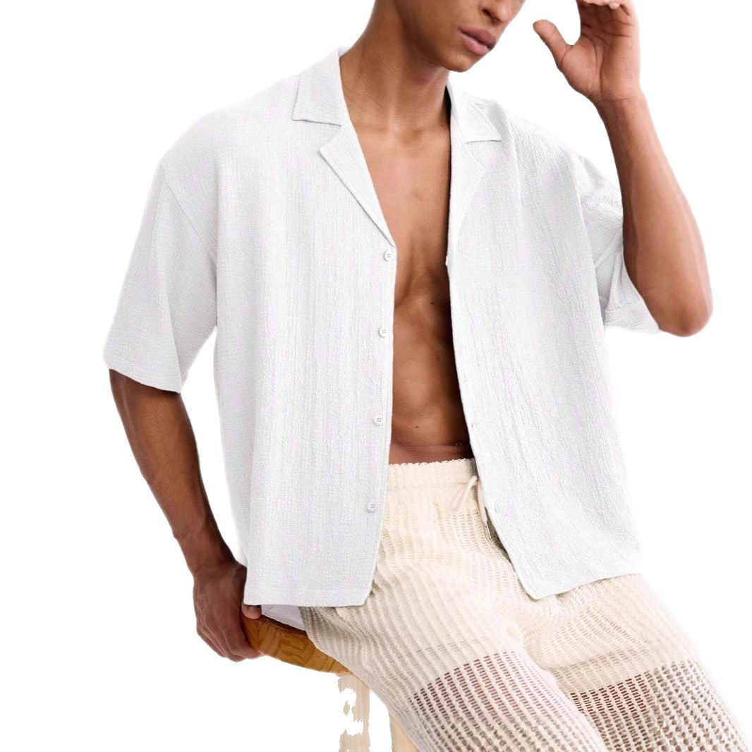 Street-Wave Mens Short Sleeve Shirt Textured Relaxed Fit Breathable