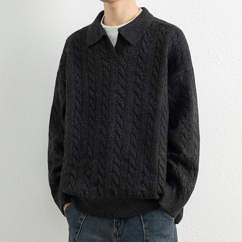 Mens Cable Knit Sweater Nautical Cable Pattern With Classic Collar By Street Wave Cozy Winter Essential