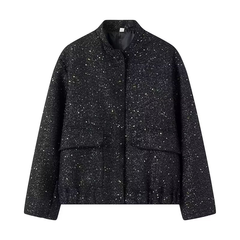 Street-Wave Women's Sequin Bomber Jacket With Glam Sparkle For Party Nights And Evening Events