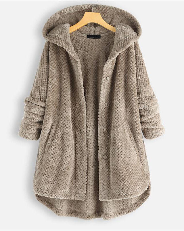 Street Wave Cozy Fleece Hooded Sweatshirt Jacket With Rounded Hem For Women Warm Comfort
