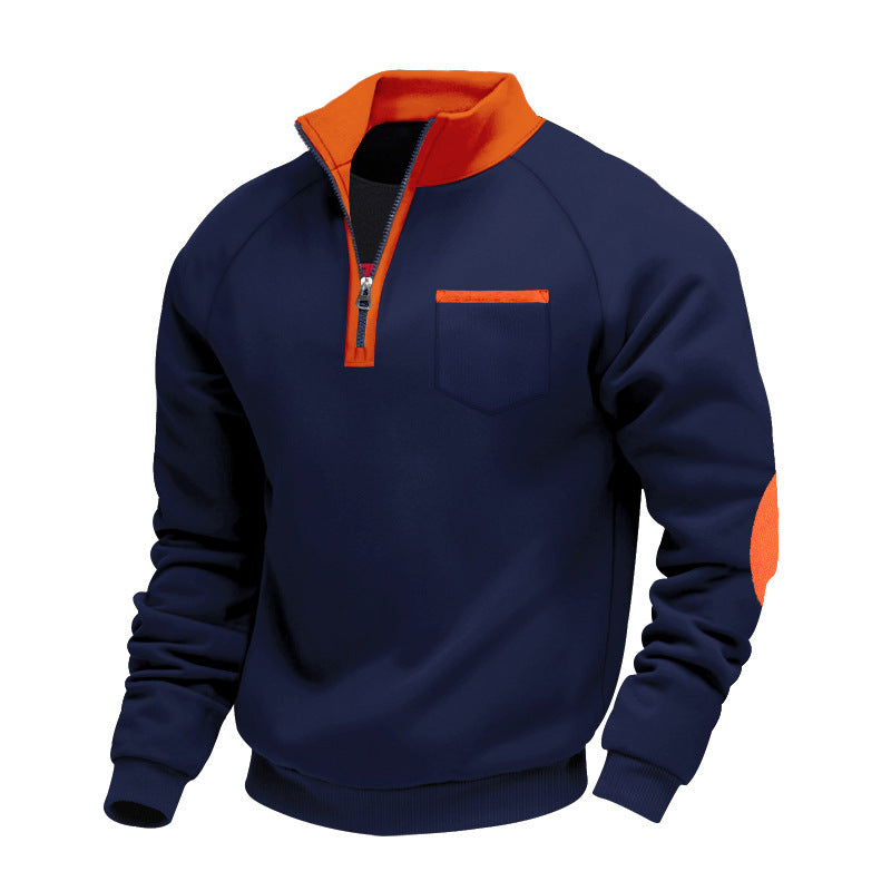 Street Wave Men's Quarter Zip Sweatshirt With Stand Collar And Front Pocket Cozy Everyday Wear