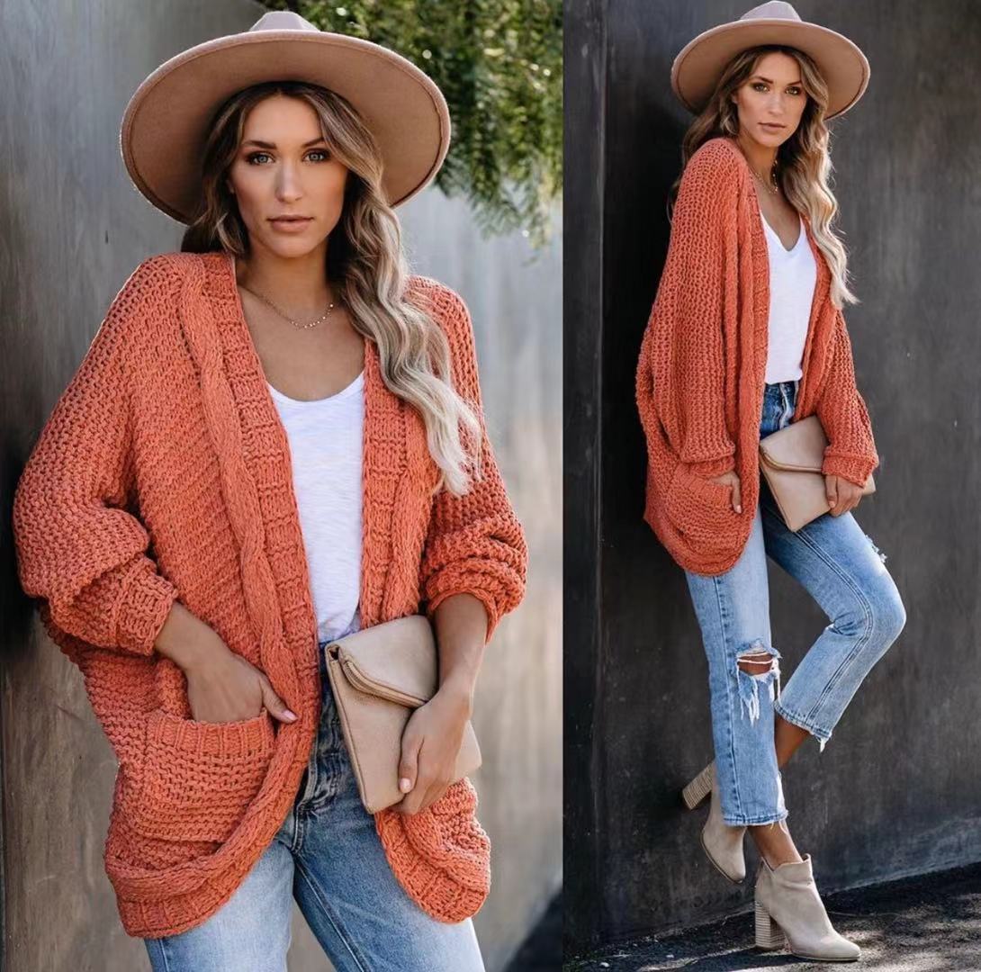 Street-Wave Women's Chunky Knit Cardigan With Relaxed Fit And Oversized Front Pockets Cozy Warmth For Everyday Wear