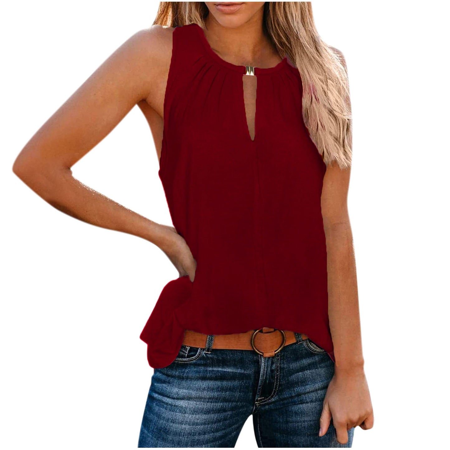 Streetwave Women's Elegant Sleeveless Top With Decorative Pleated Neckline For Flattering Fit