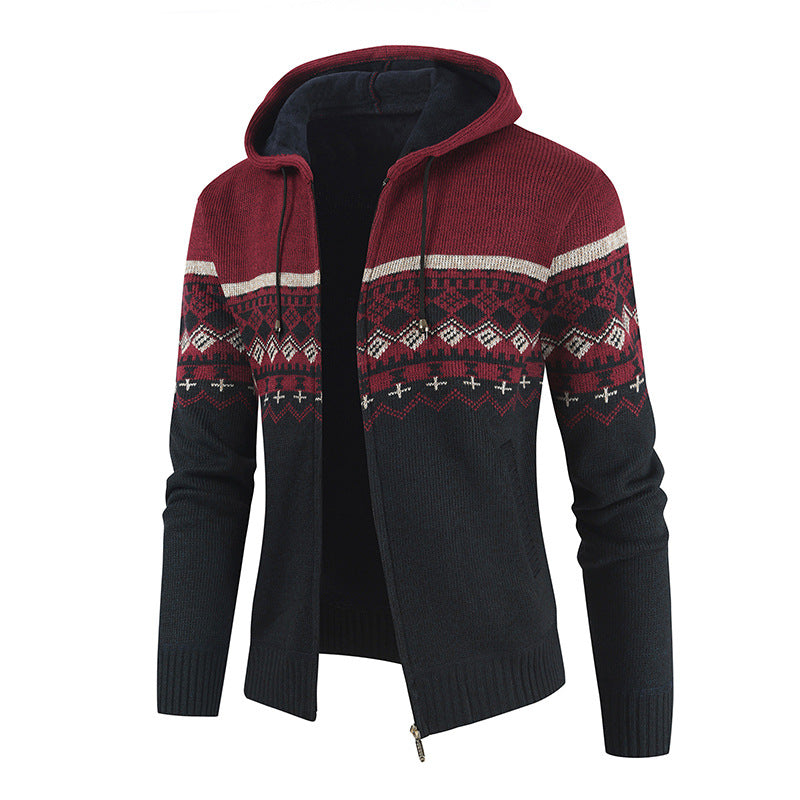 Streetwave Womens Hooded Knit Cardigan With Cozy Warmth And Nordic Pattern For Women