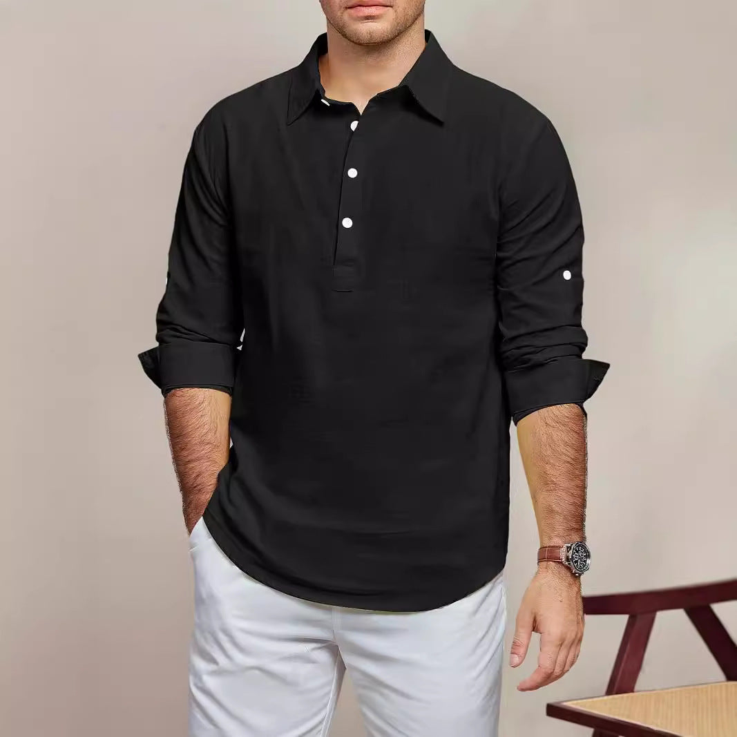 Streetwave Mens Casual Long Sleeve Shirt With Placket Breathable Cotton Comfort For Men