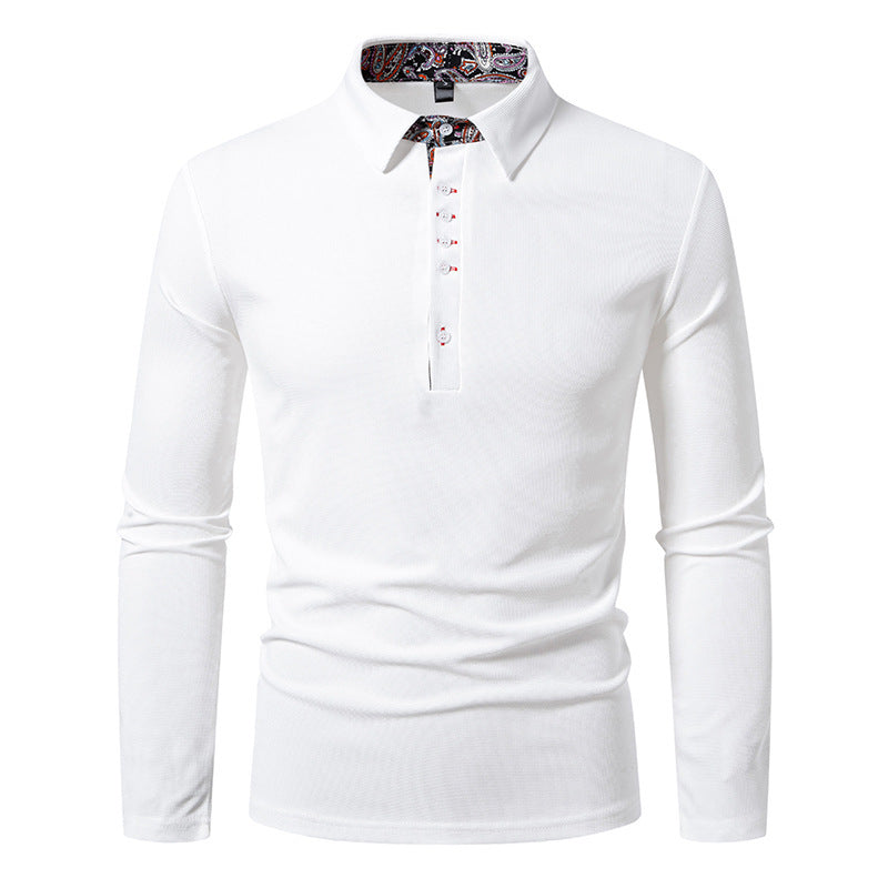 Mens Long Sleeve Polo Shirt With Unique Collar Design Premium Cotton Street Wave For Stylish Men
