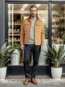Mens Olive Transitional Jacket With Practical Pockets Street-wave For Men Modern Versatile Outerwear