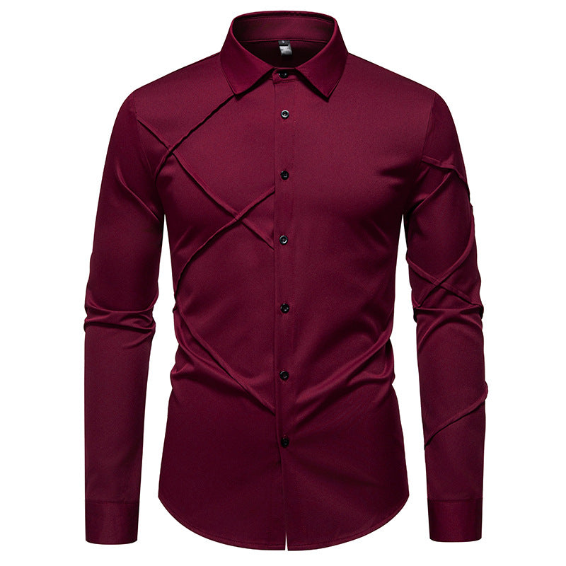 Street-Wave Men's Long Sleeve Shirt With Asymmetric Design For Fashionable Men Versatile For Formal Or Casual Wear