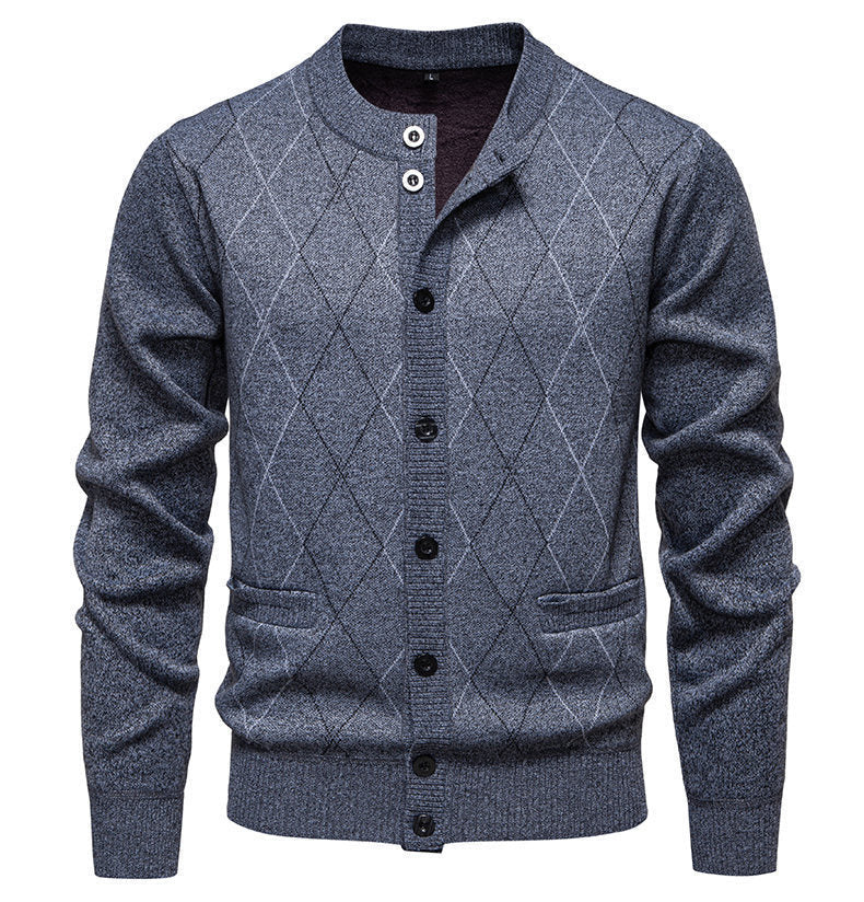 Street-Wave Men's Diamond Pattern Cardigan Knitwear for Smart Casual Style and Cozy Comfort