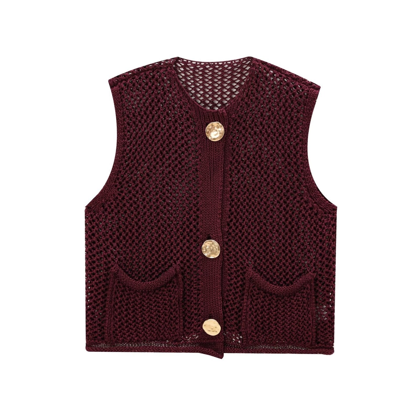 Street Wave Lightweight Knit Vest For Women With Breathable Cotton And Decorative Buttons And Pockets
