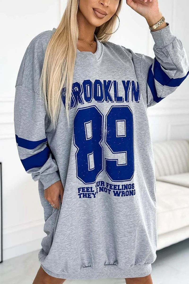 Street-Wave Oversized Sport Dress With V-Neck And Contrasting Sleeves For Women Casual Comfort