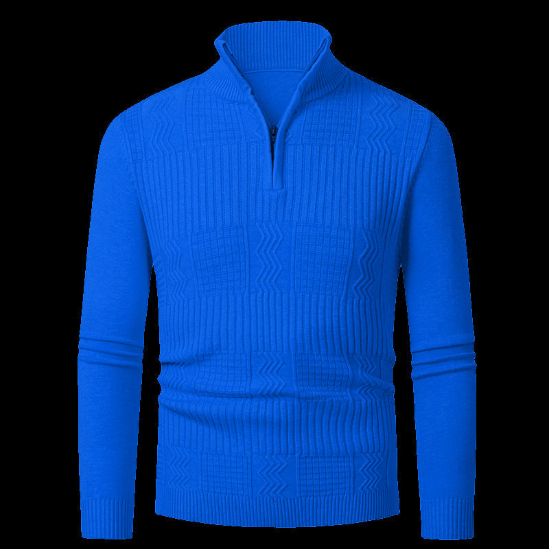Street-Wave Men's Knit Sweater With Modern Zip Closure And Textured Surface For Style-Minded Men