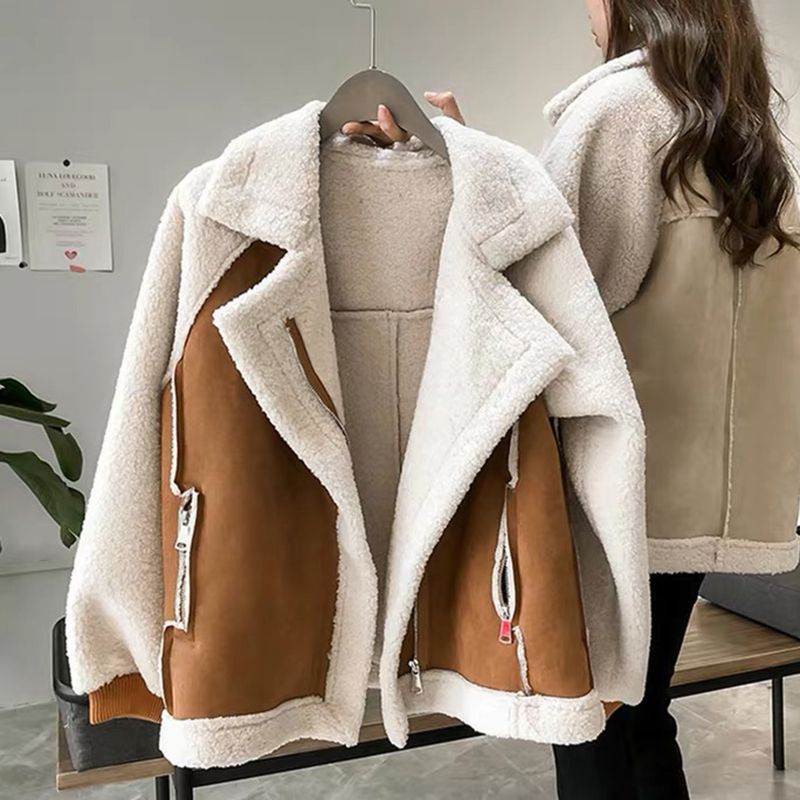 Streetwave Oversized Plush Jacket For Women Cozy Sherpa Lining Warmth And Comfort