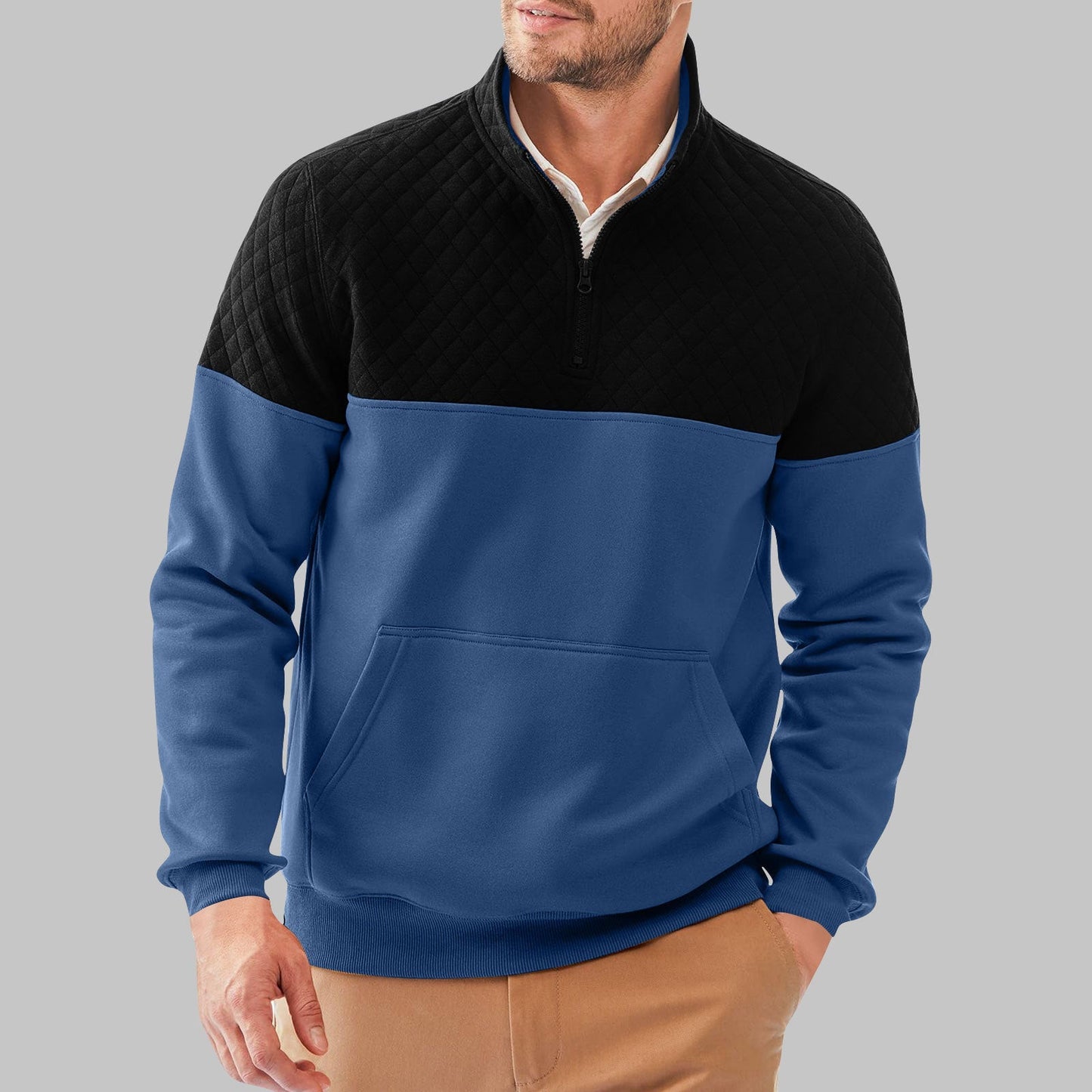 Street Wave Mens Fleece Pullover Quilted High Collar
