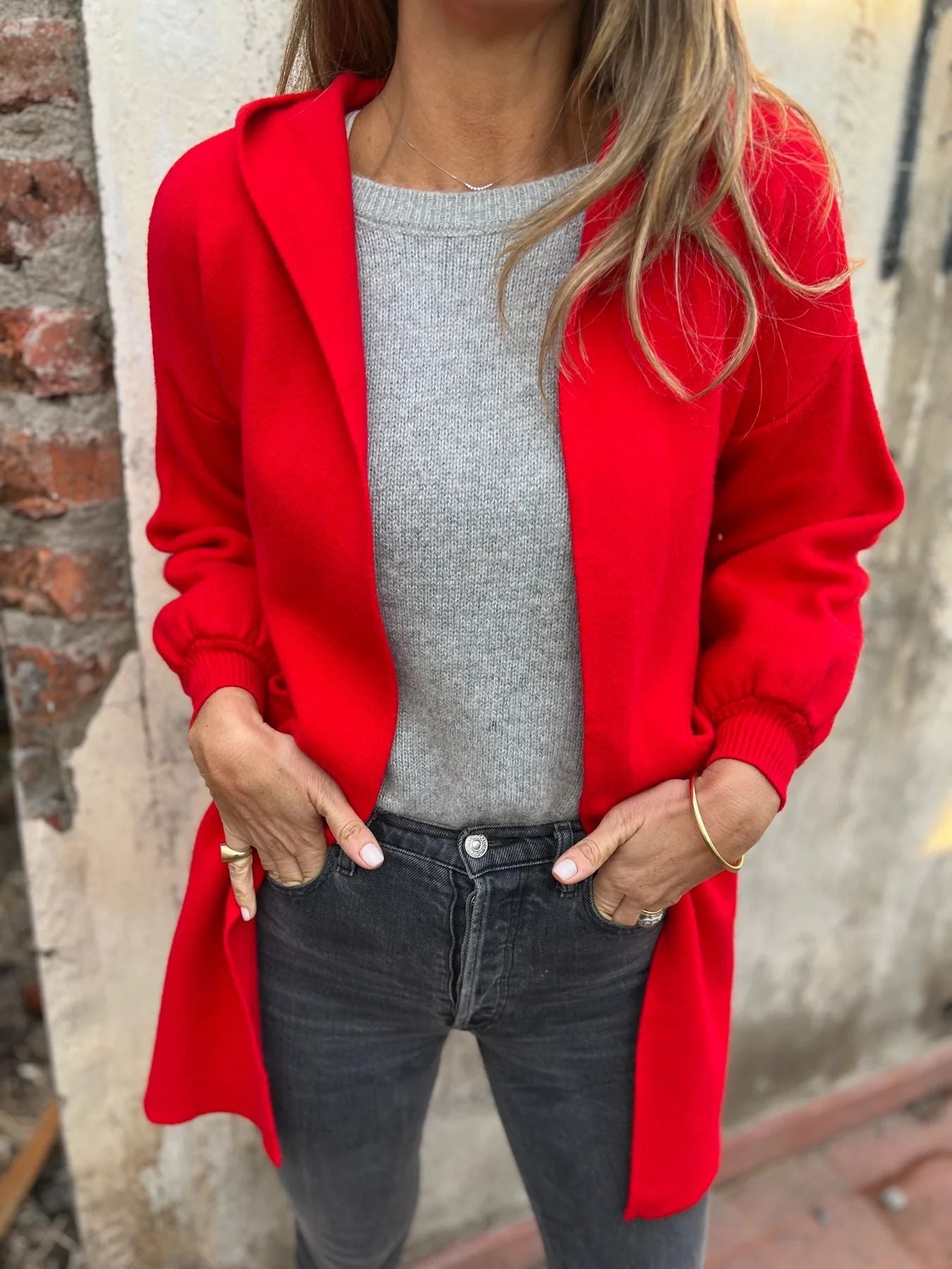 Street-Wave Woolen Hooded Jacket With Pockets For Women Cozy Midlength Outerwear Everyday Warmth