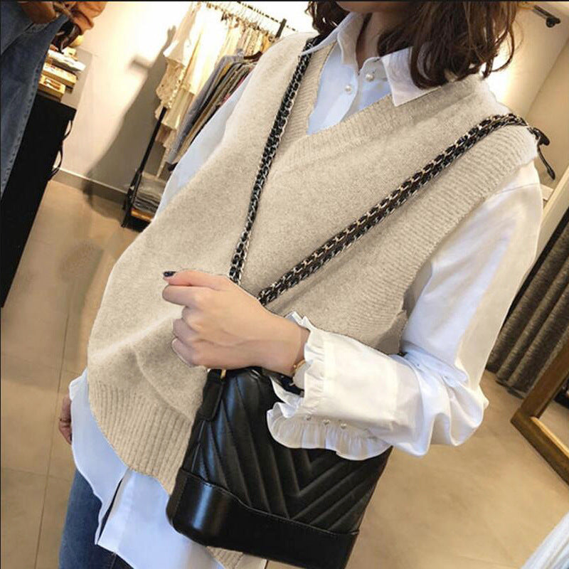 Street-wave Womens Chic Sleeveless Knit Vest With V Neck And Ribbed Details Soft Cotton Blend