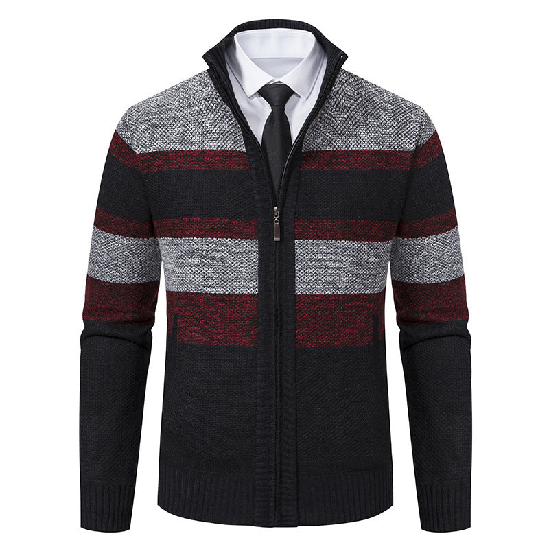 Streetwave Mens Striped Cardigan With High Collar For Warmth And All Day Comfort In A Cozy Knit