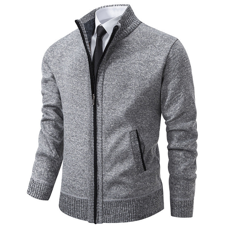 Street-wave Men's Casual Knit Jacket With Stand Collar And Zipper For Versatile Comfort