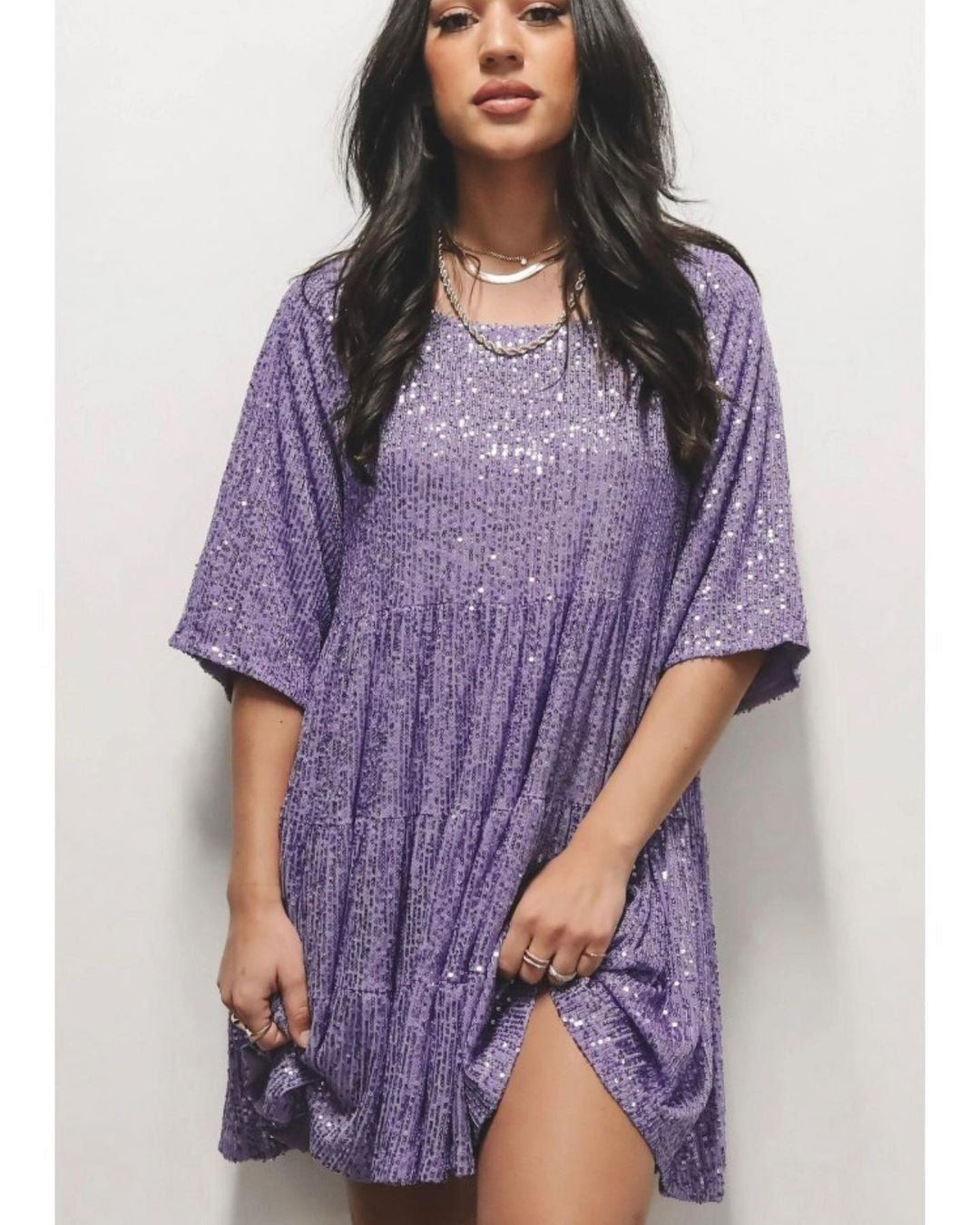 Street-Wave Sequin Blouson Dress For Women Festive Glam Loose Fit Comfort Party Ready