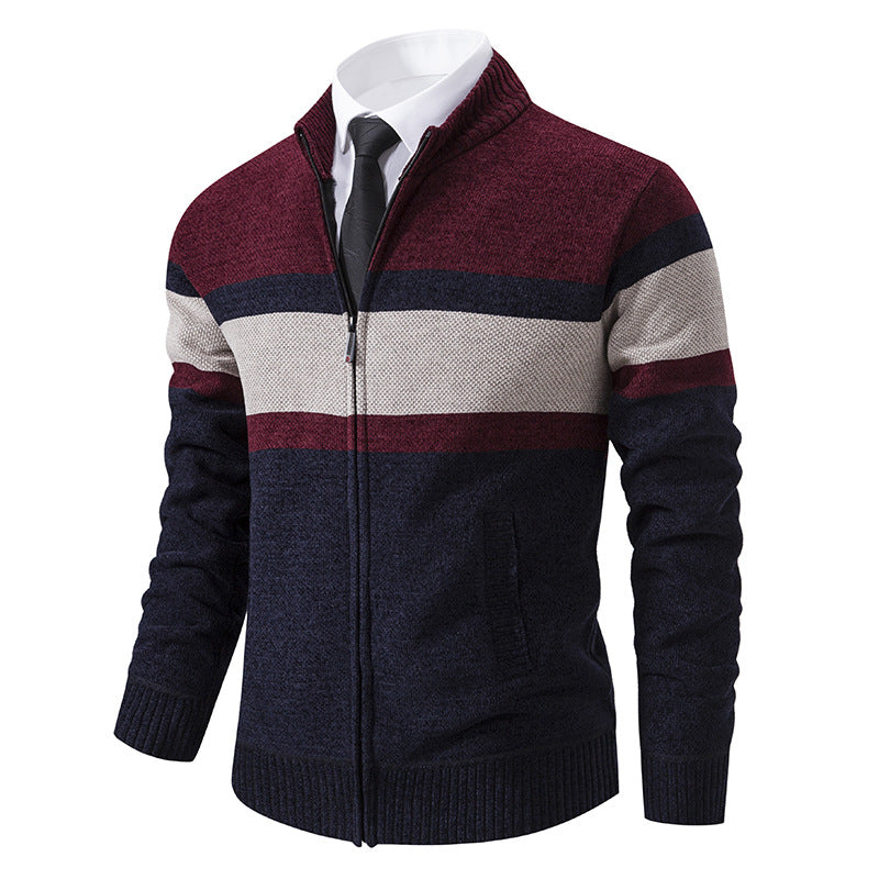 Mens Cardigan With Structured Knit Design And High Collar Street-wave For Smart Casual Men