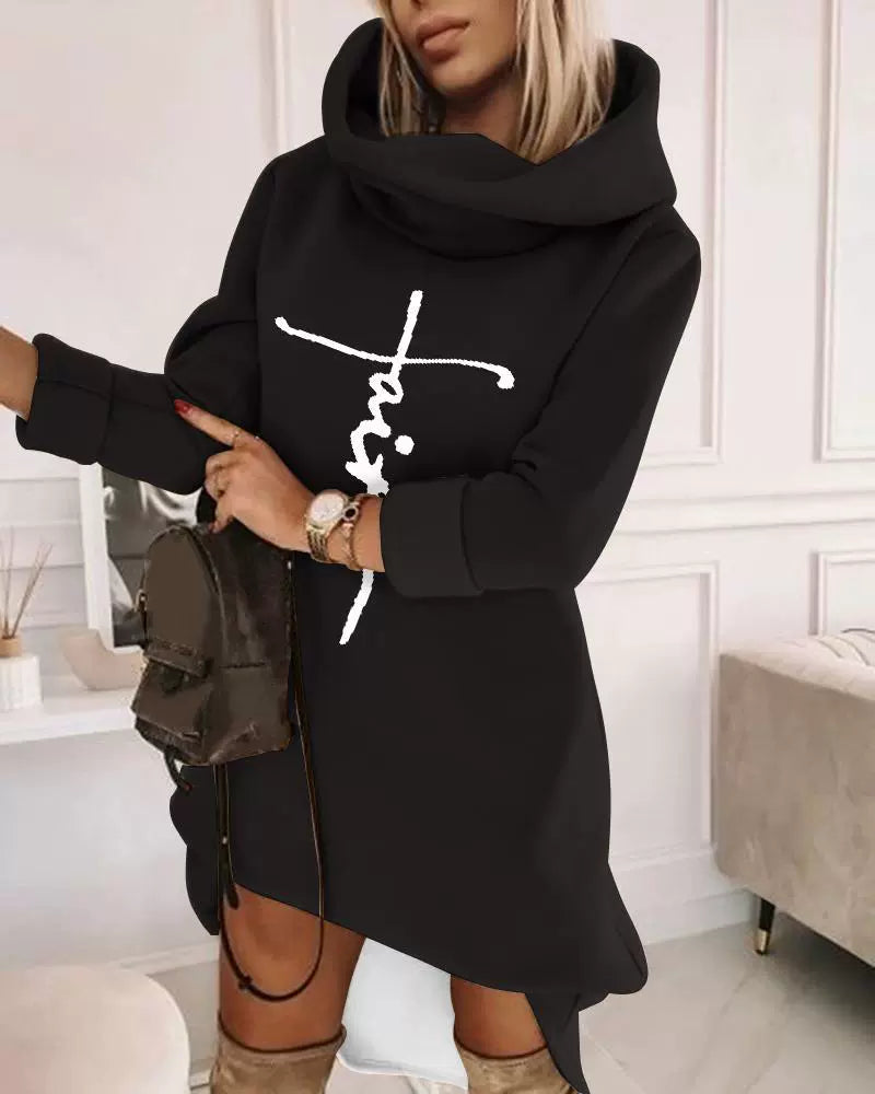 Street-Wave Cozy Knit Hooded Sweatshirt For Women Soft Relaxed Fit Mid Length