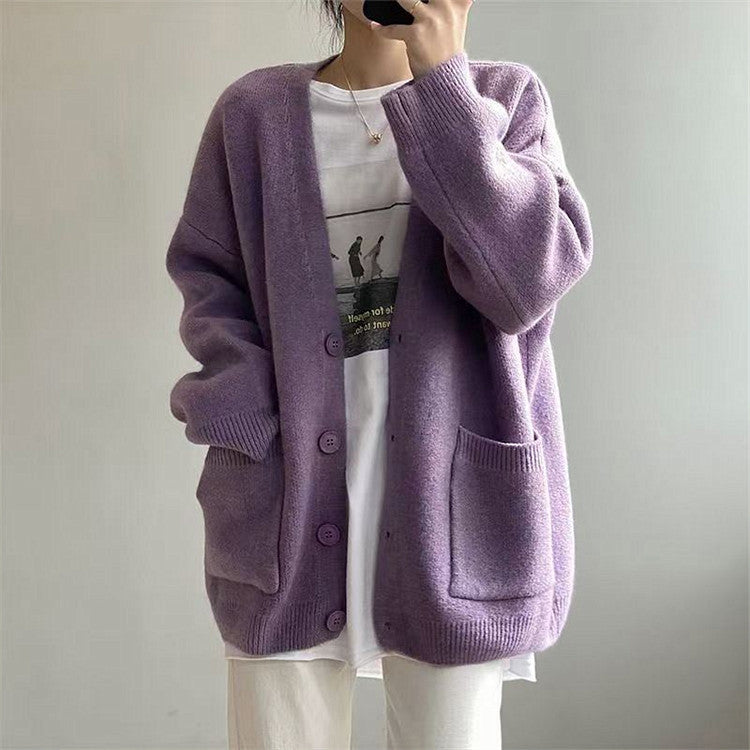 Street-wave Women's Chunky Knit Cardigan With Pockets And V Neck Soft Breathable Cozy Everyday Wear