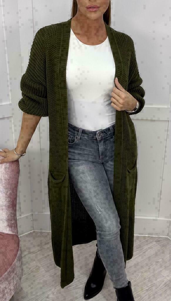 Street-wave Women’s Long Knit Cardigan With Chunky Knit Texture And Practical Pockets