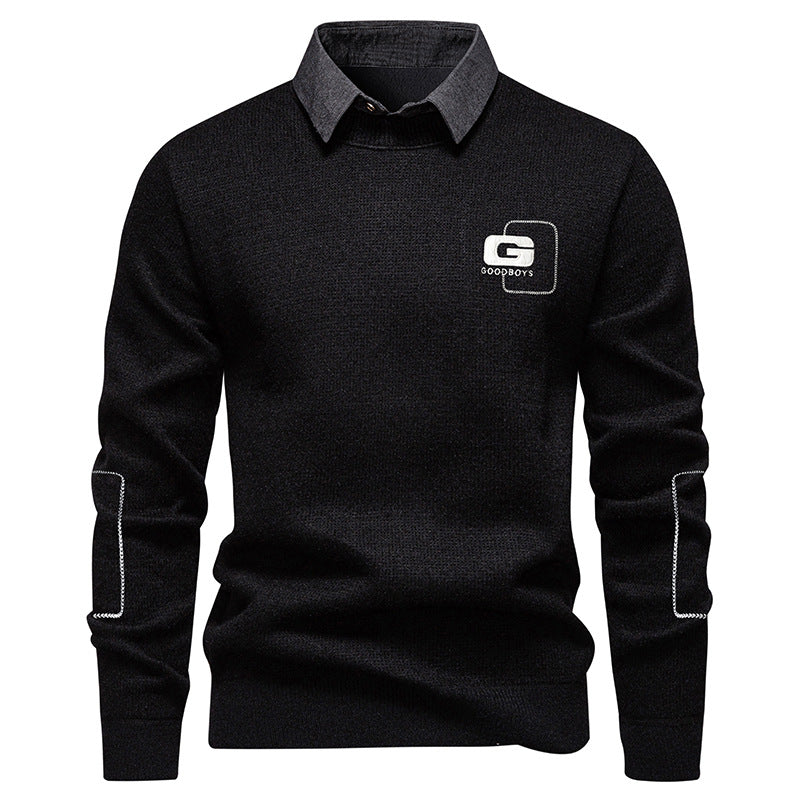 Streetwave Mens Elegant Collar Knit Pullover With Fine Knit Pattern For Smart Casual Wear