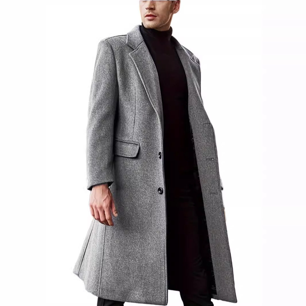 Street-Wave Men Elegant Long Wool Coat For Winter Warmth And Timeless Style Versatile Wardrobe Essential