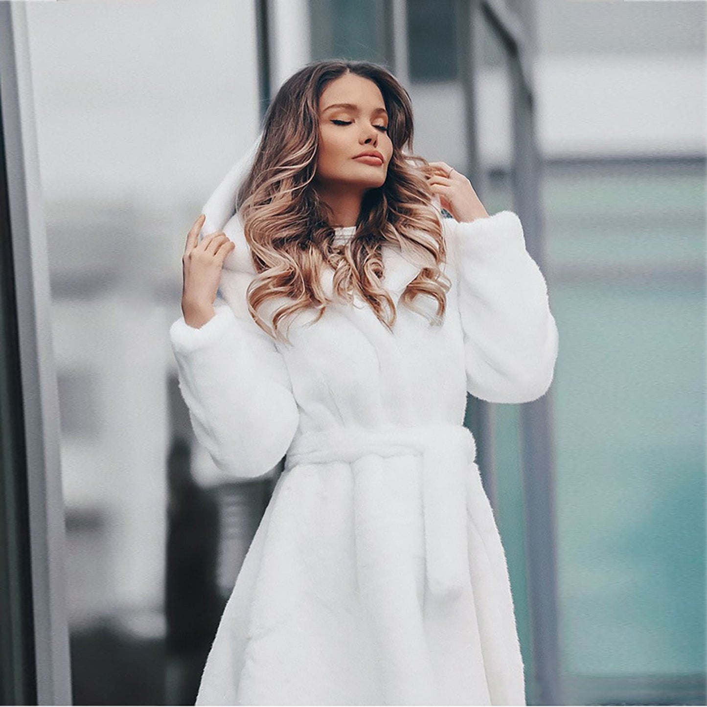 Streetwave Long Hooded Faux Fur Coat For Women With Belt Premium Luxurious Cozy Warmth